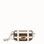 Fendi Brown/White FF Mini Baguette Bag with Cage