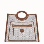 Fendi White:Brown Perforated Runaway Shopper Bag