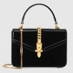 Gucci Black Patent Sylvie 1969 Mini Top Handle Bag