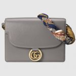 Gucci Dusty Grey Leather Medium Shoulder Bag with Scarf