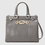 Gucci Dusty Grey Snakeskin Zumi Small Top Handle Bag