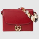 Gucci Red Leather Medium Shoulder Bag with Scarf