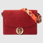 Gucci Red Suede Medium Shoulder Bag with Scarf
