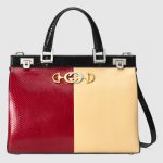 Gucci Red/Butter Snakeskin Zumi Medium Top Handle Bag