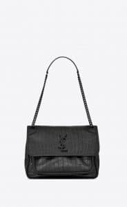 Saint Laurent Black Crocodile Embossed Niki Medium Bag