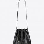 Saint Laurent Black Patent Monogram All Over Bucket Bag