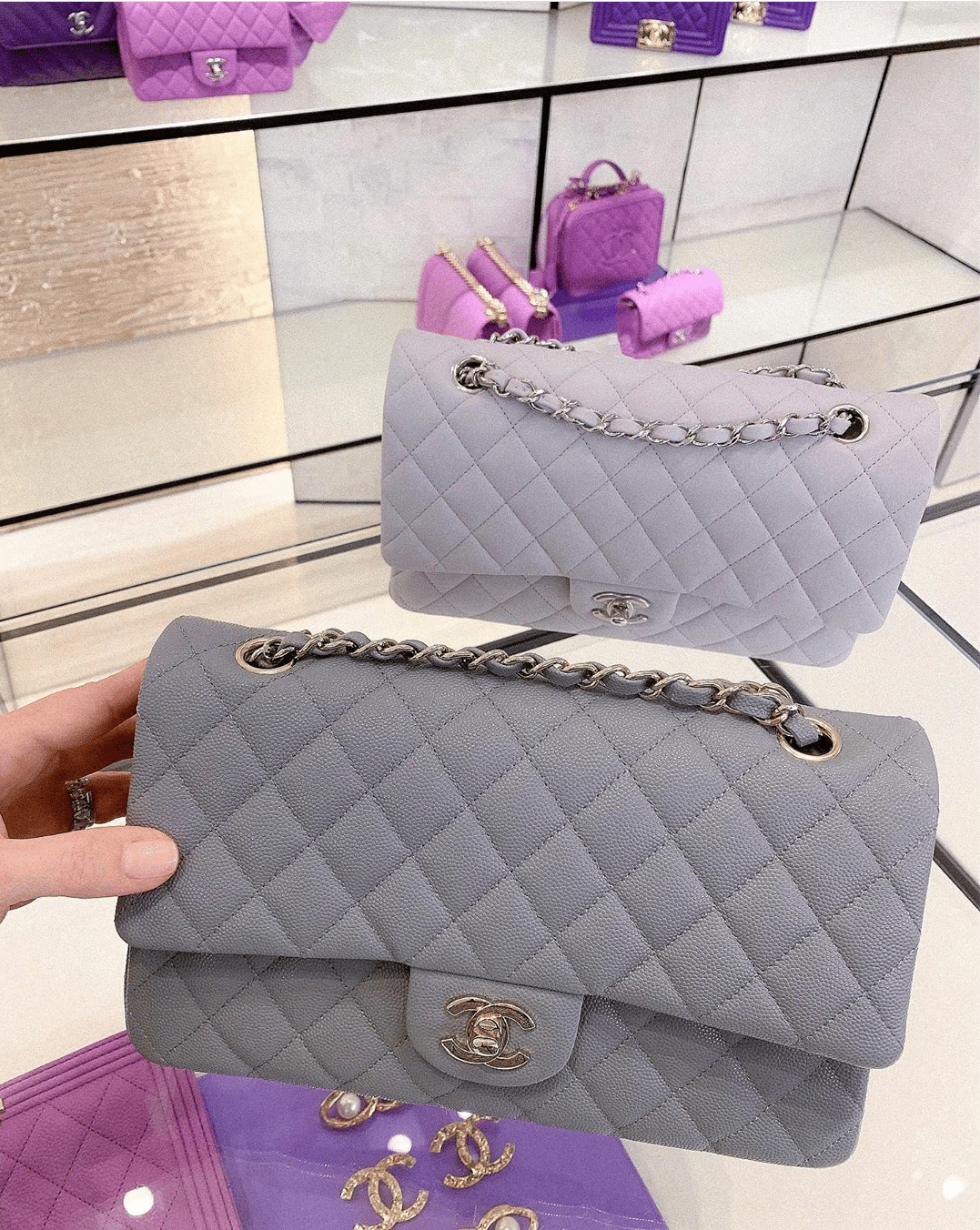 chanel classic flap bag grey