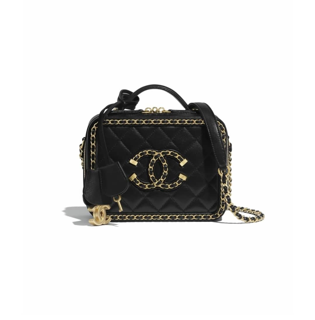 gold vintage chanel bag black