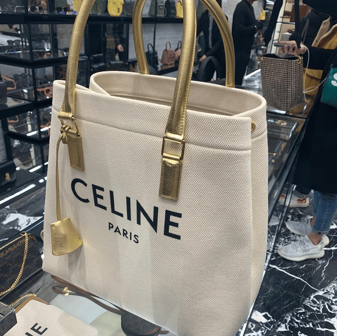 Celine Horizontal Cabas Canvas Logo Print Bag