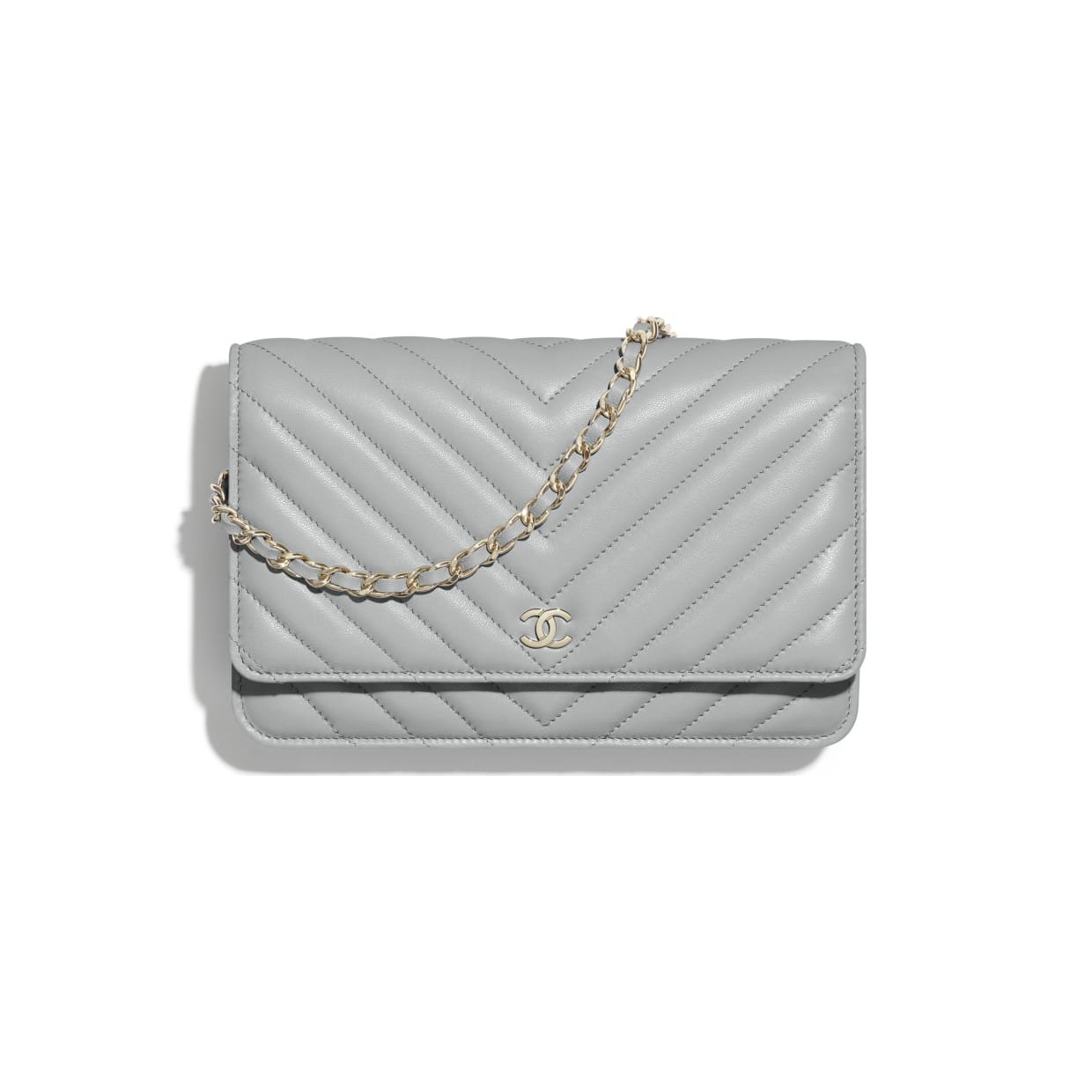 Chanel 22P Silver Gold Quilted Denim Wallet on Chain 19 Flap WOC 18ca127s  at 1stDibs