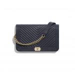 Chanel Navy Blue Chevron Boy Wallet on Chain