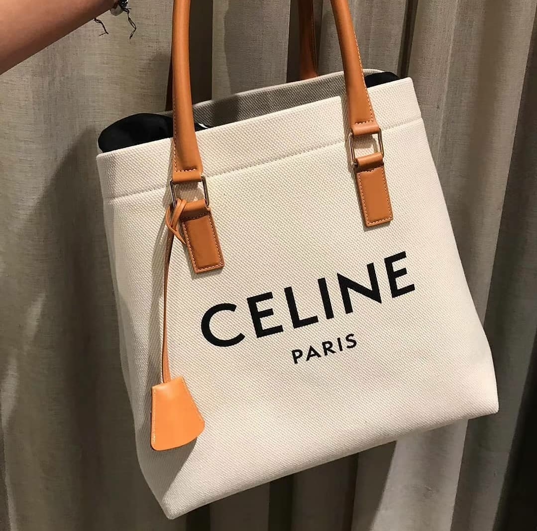 Céline Celine Canvas Cabas Tote with Leather Trims Orange Cloth