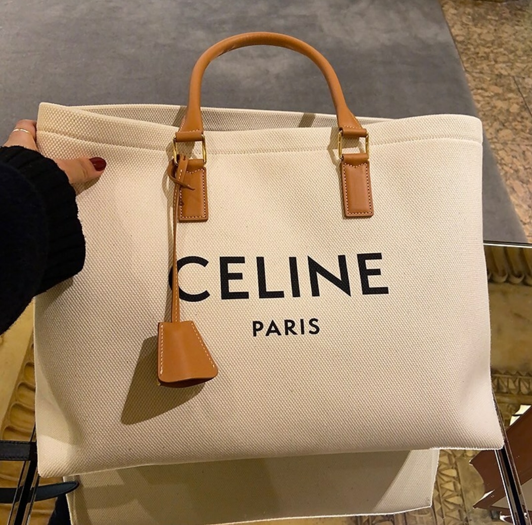 CELINE Tote Bag logo Canvas