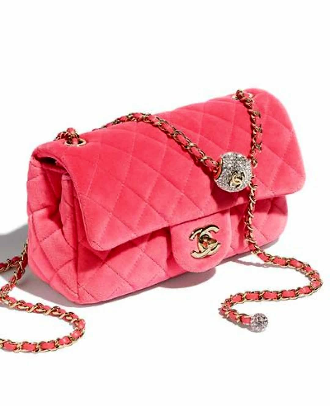 CHANEL Velvet Round Quilted Pearl Crush Clutch With Chain Pink 742997