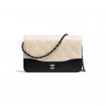 Chanel Beige/Black Aged Calfskin and Smooth Calfskin Wallet on Chain