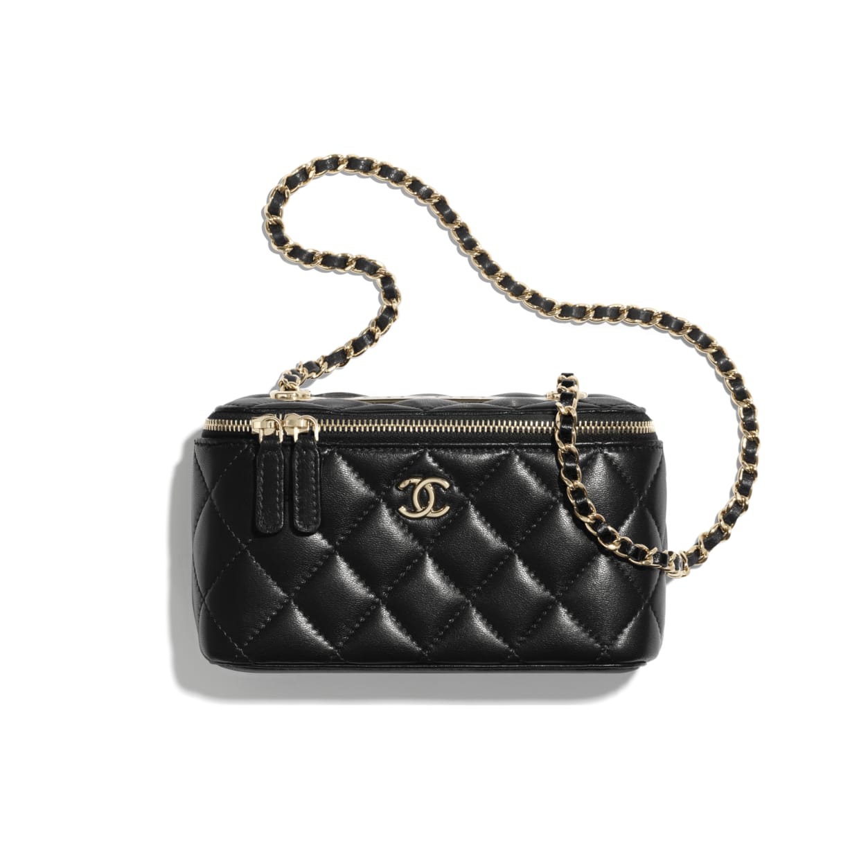 Chanel Mini Pearl Crush Clutch With Chain Belt Black Lambskin Aged