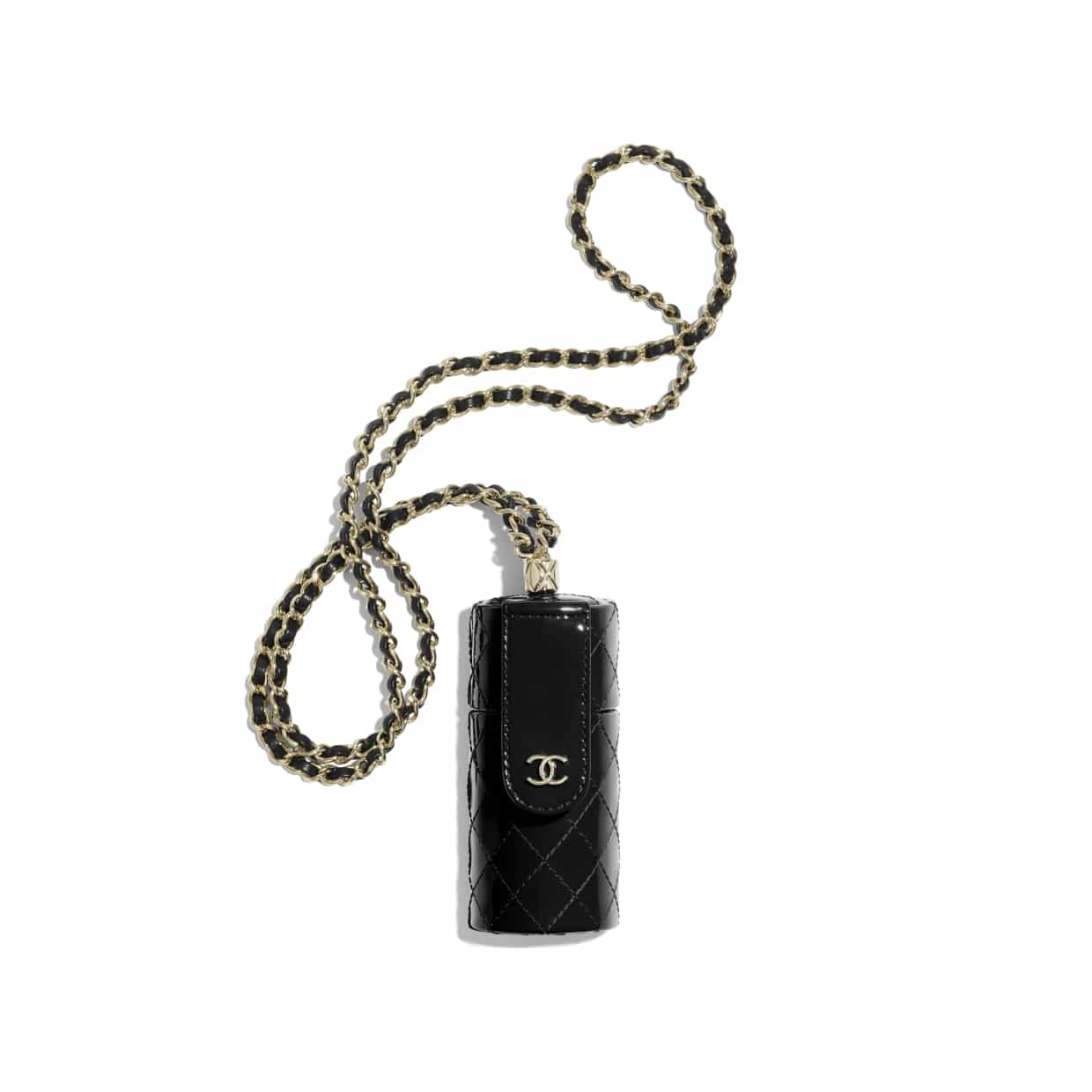 CHANEL Metal Resin Lambskin Crystal Lipstick Case Long Necklace On Chain  Silver Black Gold 919310