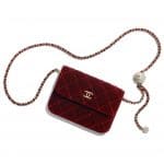 Chanel Burgundy Velvet Pearl Crush Clutch with Chain Bag