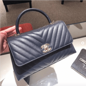 Chanel Navy Blue Chevron Coco Handle Small Bag