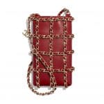 Chanel Red Lambskin Clutch with Chain