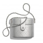 Chanel Silver Metallic Lambskin Clutch with Chain Bag