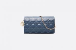 Dior Dark Denim Blue Patent Lady Dior Pouch Bag
