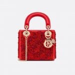 Dior Red Embroidered Dioramour Mini Lady Dior Bag