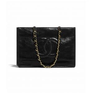 Chanel Black Shiny Aged Calfskin Shopping Bag