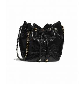 Chanel Black Shiny Aged Calfskin Drawstring Bag