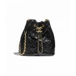 Chanel Black Shiny Lambskin Drawstring Bag