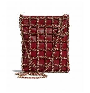 Chanel Red Lambskin and Gold-Tone Metal Small Shopping Bag