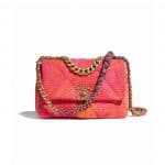 Chanel Coral/Pink/Orange Wool Tweed Chanel 19 Flap Bag
