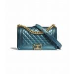 Chanel Blue Metallic Calfskin Boy Chanel Bag