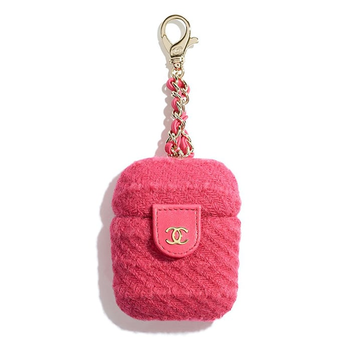 Tweed Designer AirPod Case Holder Gold Hardware Pink Sequin Luxury