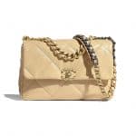 Chanel Beige Shiny Goatskin Chanel 19 Large Flap Bag