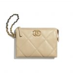 Chanel Beige Shiny Goatskin Chanel 19 Small Pouch with Handle