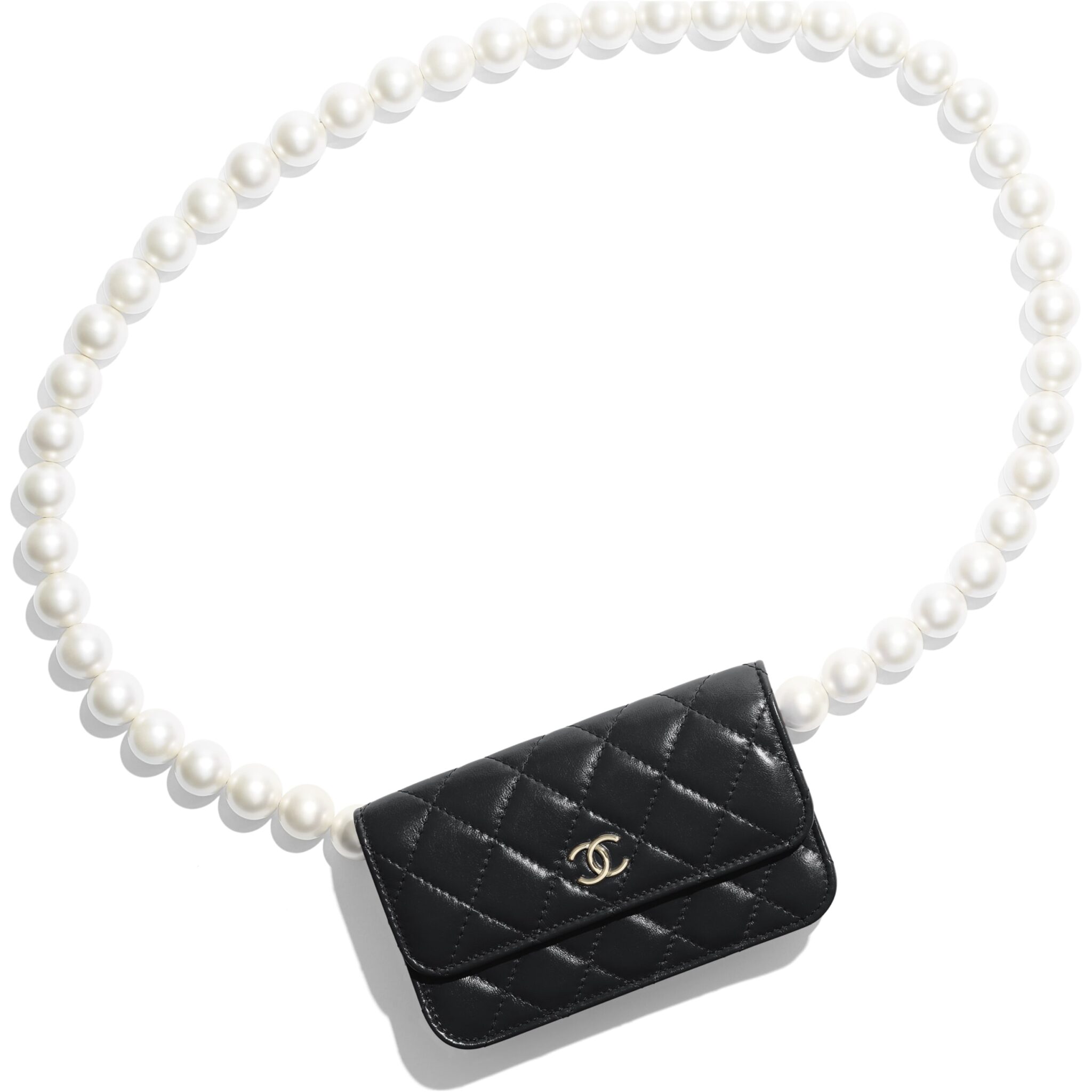 Chanel Pearl Strap CC Wallet on Chain Quilted Calfskin Mini White