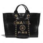 Chanel Black Shiny Calfskin and Crystal Pearls Deauville Large Shopping Bag
