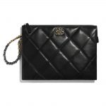 Chanel Black Shiny Goatskin Chanel 19 Pouch with Handle