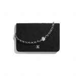 Chanel Black Velvet Camellia Wallet on Chain