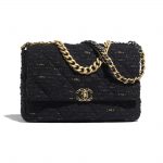Chanel Black:Navy Blue:Gold Tweed Chanel 19 Maxi Flap Bag