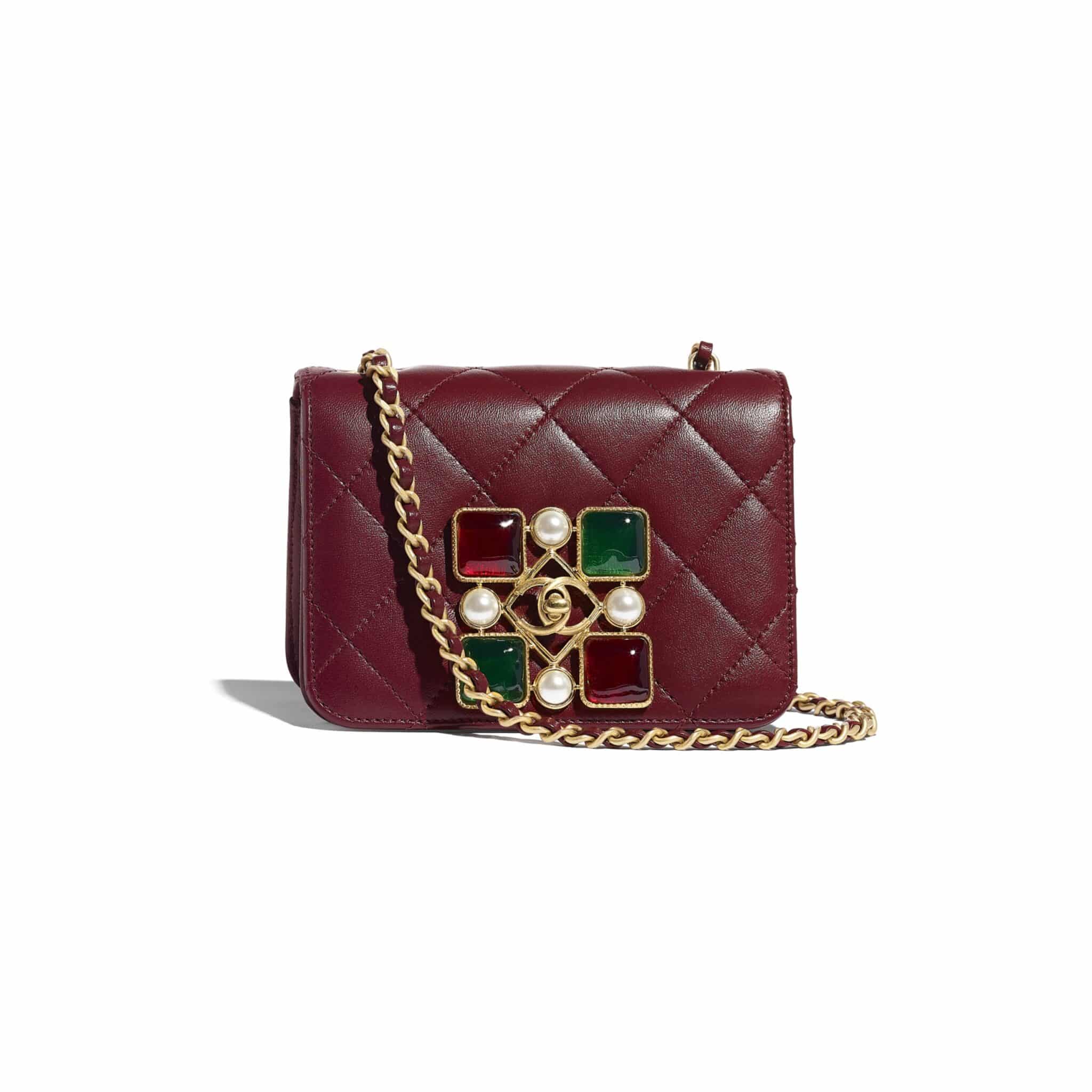 Chanel Burgundy Calfskin and Crystal Pearls Small Flap Bag