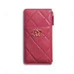 Chanel Dark Pink Lambskin Chanel 19 Phone and Card Holder