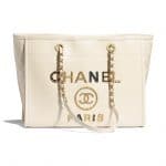 Chanel Ecru Shiny Calfskin and Crystal Pearls Deauville Shopping Bag