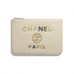 Chanel Ecru Shiny Calfskin:Crystal Pearls:Strass Deauville Pouch