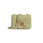 Chanel Green Calfskin and Crystal Pearls Small Flap Bag