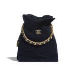 Chanel Navy Blue Cotton Tweed Shopping Bag