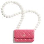 Chanel Pink Lambskin:Imitation Pearls Clutch with Chain