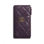 Chanel Purple Shiny Goatskin Chanel 19 Phone and Card Holder
