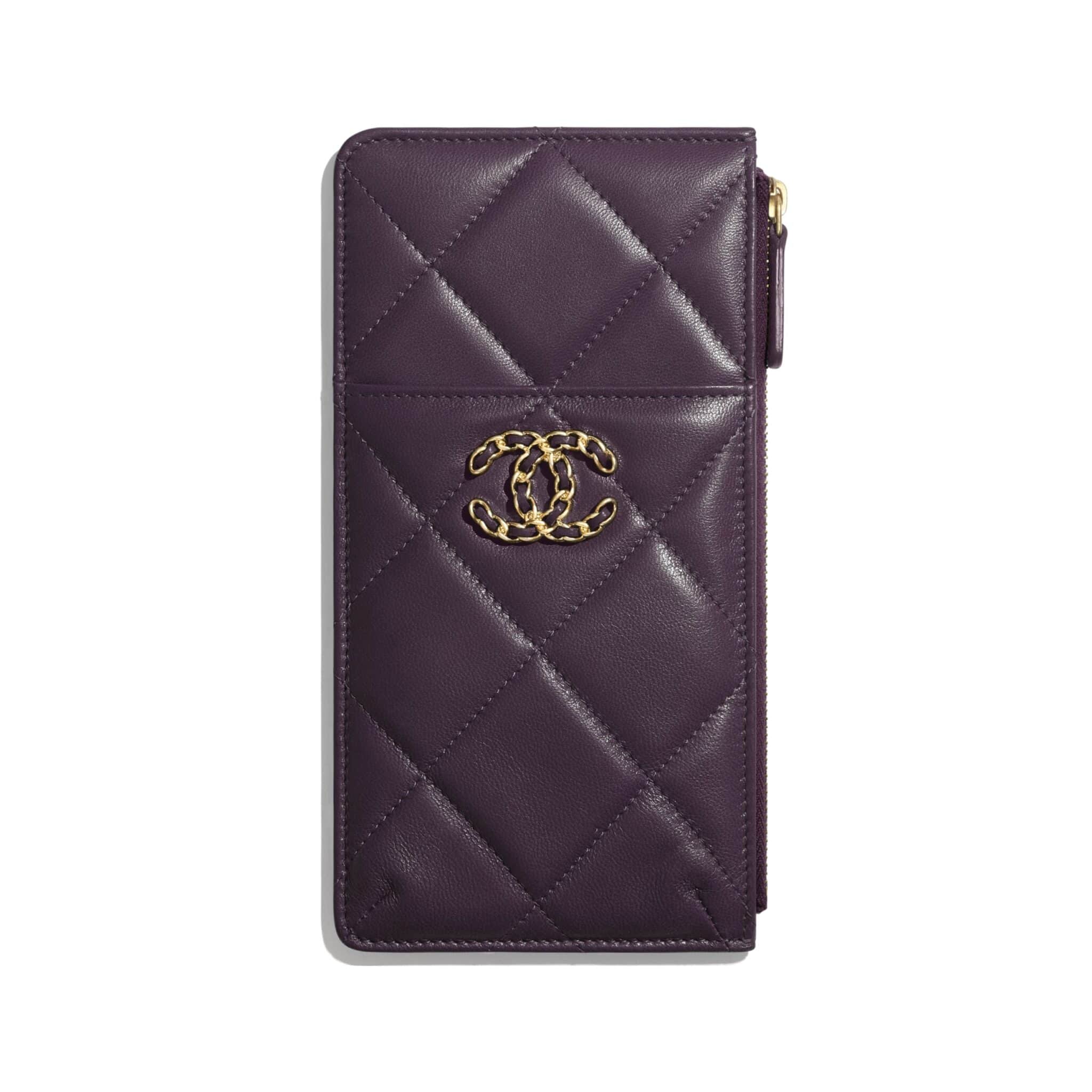 CHANEL Boy Leather Card Holder Purple